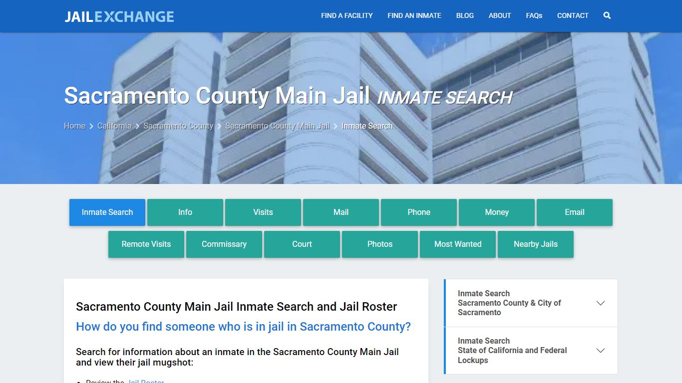 Sacramento County Main Jail Inmate Search - Jail Exchange