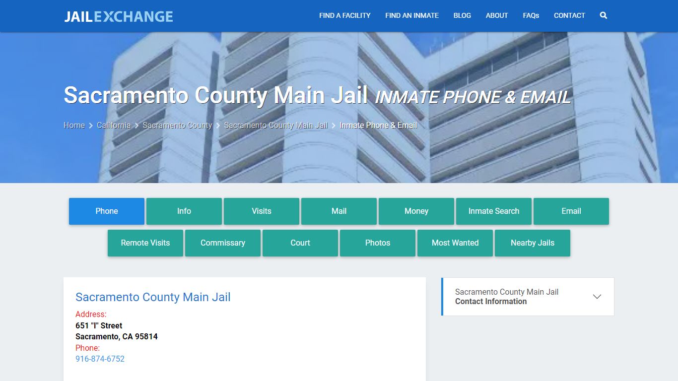 Inmate Phone - Sacramento County Main Jail, CA - Jail Exchange